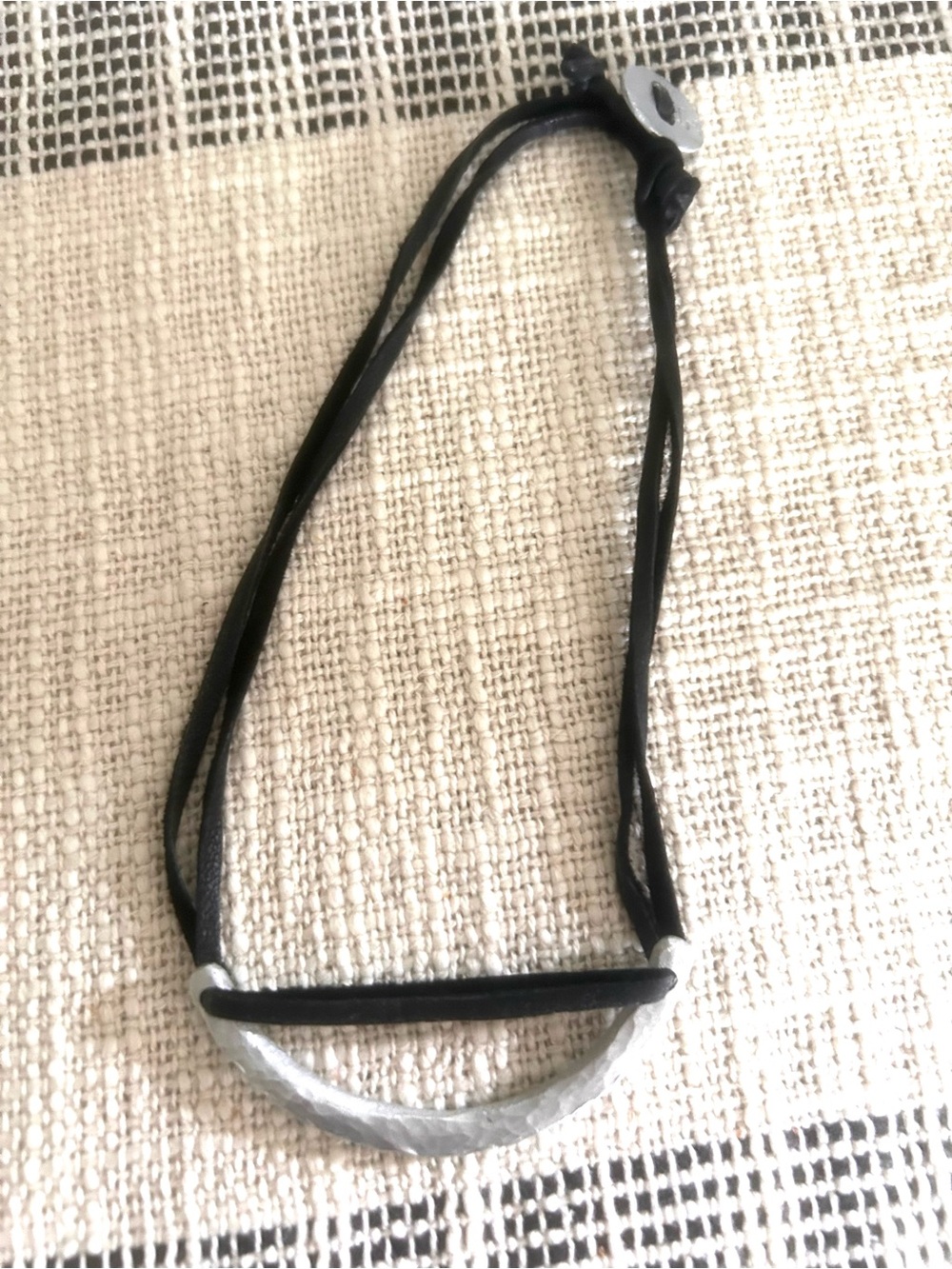 Minimalist Silver Half-Moon Pendant Necklace in Black shade Cording